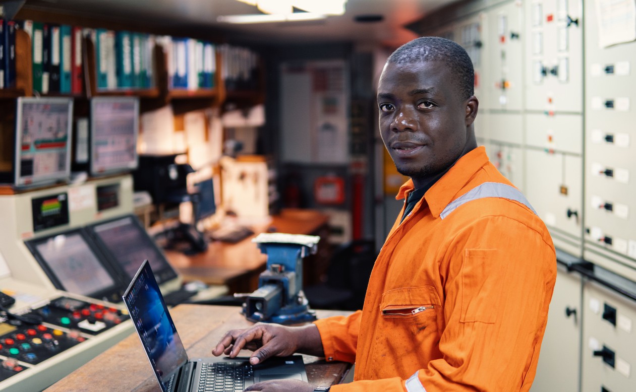 Oil and gas operator in control room