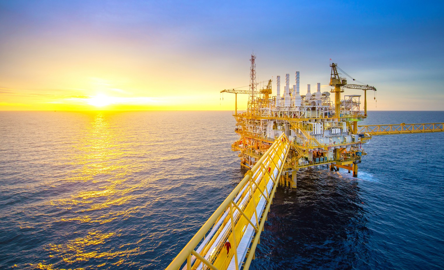 Offshore platform at sunset